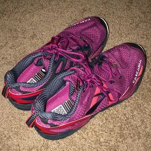 Pink and orange running shoes